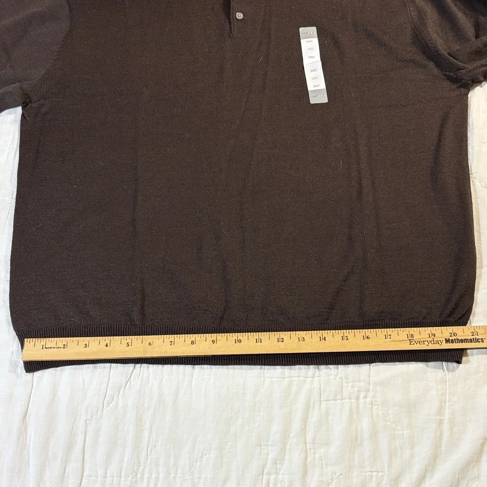 Linea Uomo‎ Men's 3XLT Chocolate Brown Wool Blend Long Sleeve Polo Sweater NWT